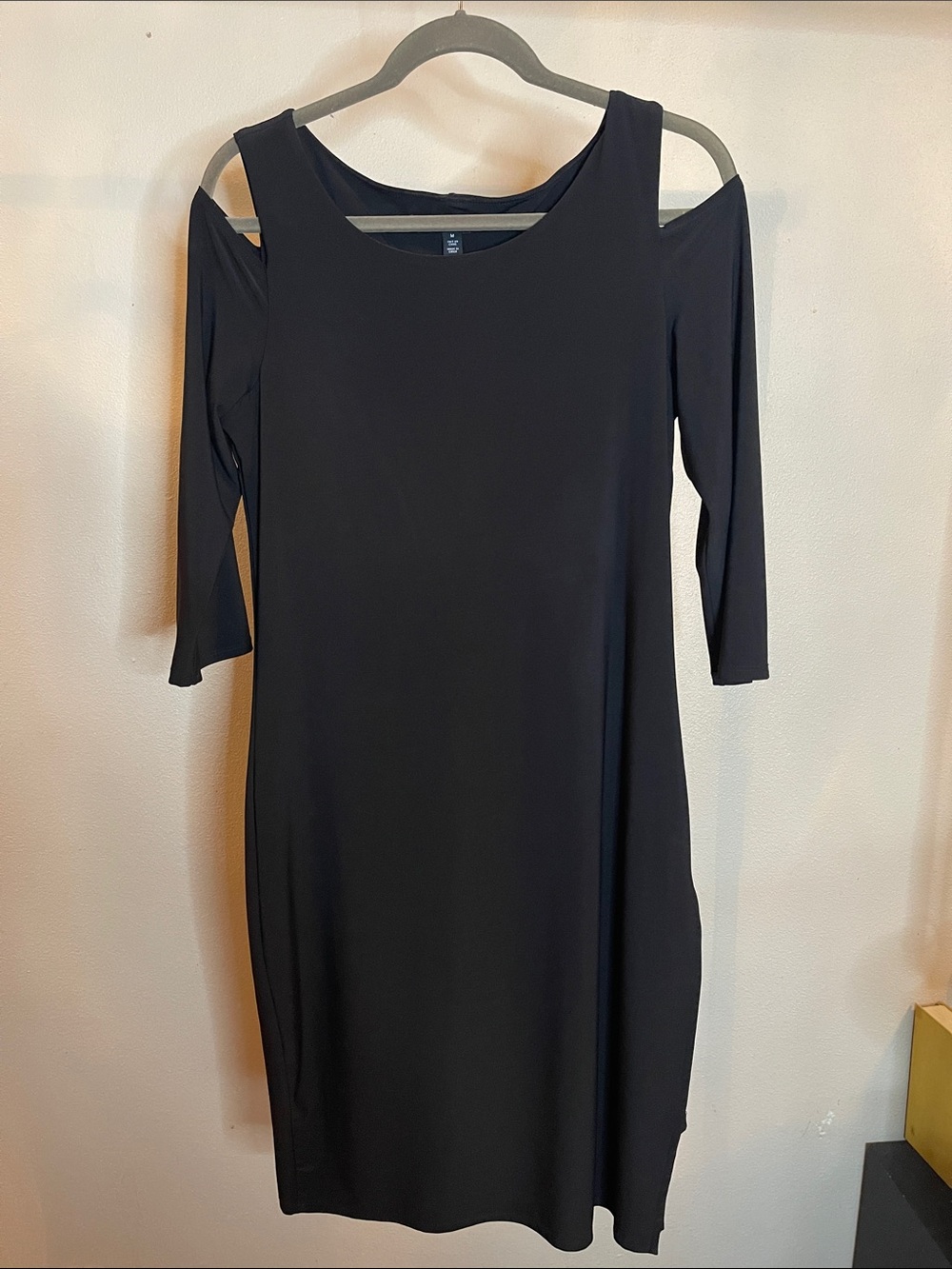 Tribal Black Cold-Shoulder Long Sleeve Dress